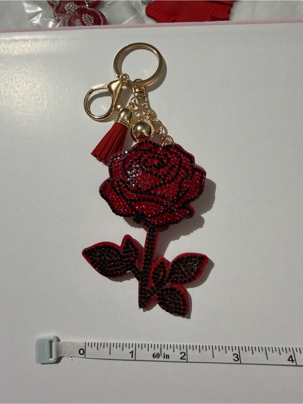 Red Rose Rhinestone -Accent Key & Card or Purse Charm